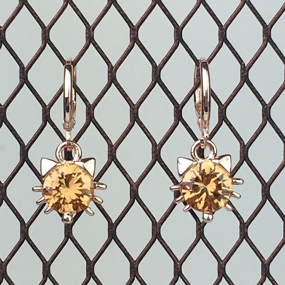 Rose gold Kitty Cat w/ Whiskers Topaz Color Stone